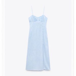 Zara Animal Print Corset Midi Dress in Blue